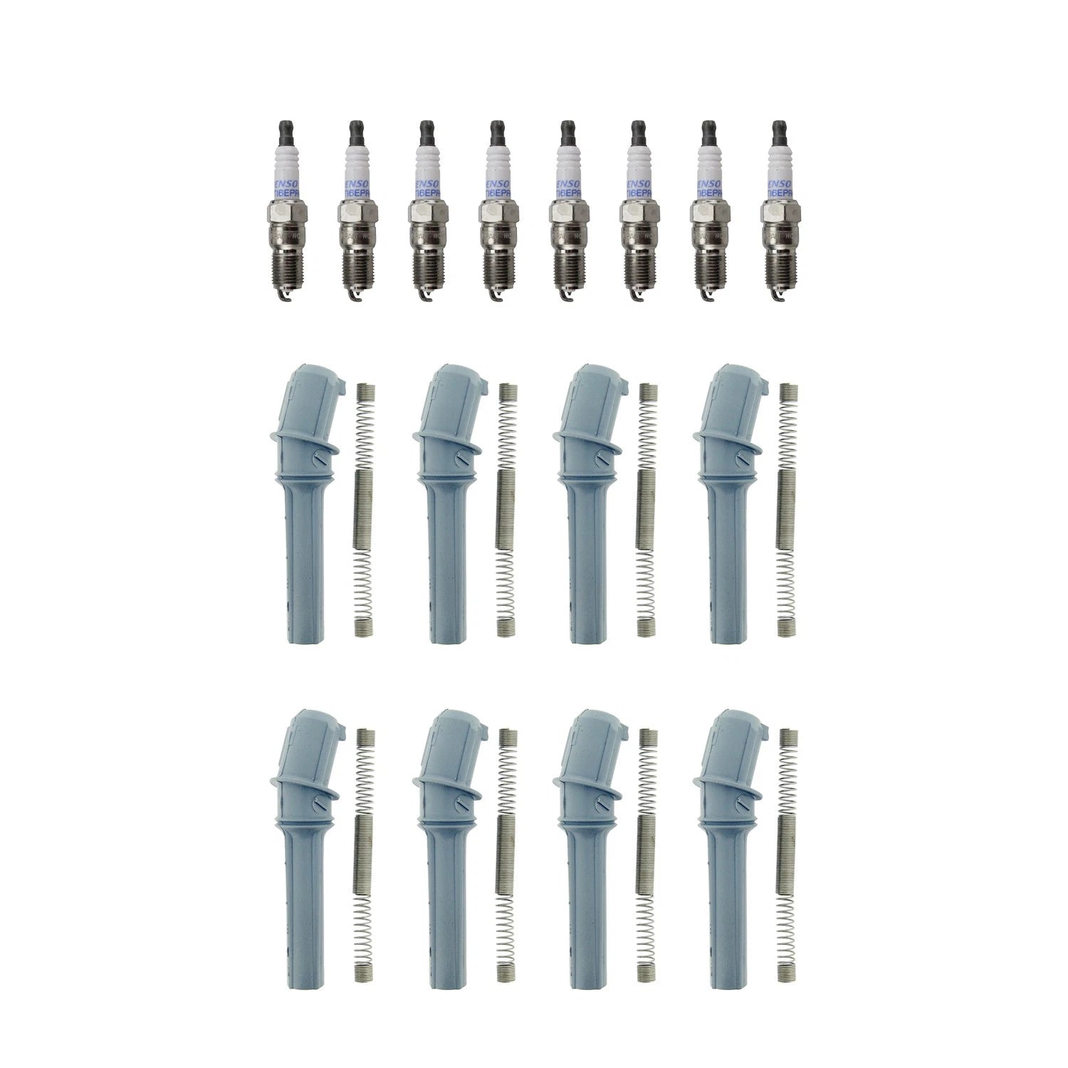 Denso 8 Double Platinum Spark Plugs & NGK Ignition Coil Boots for Ford E-250