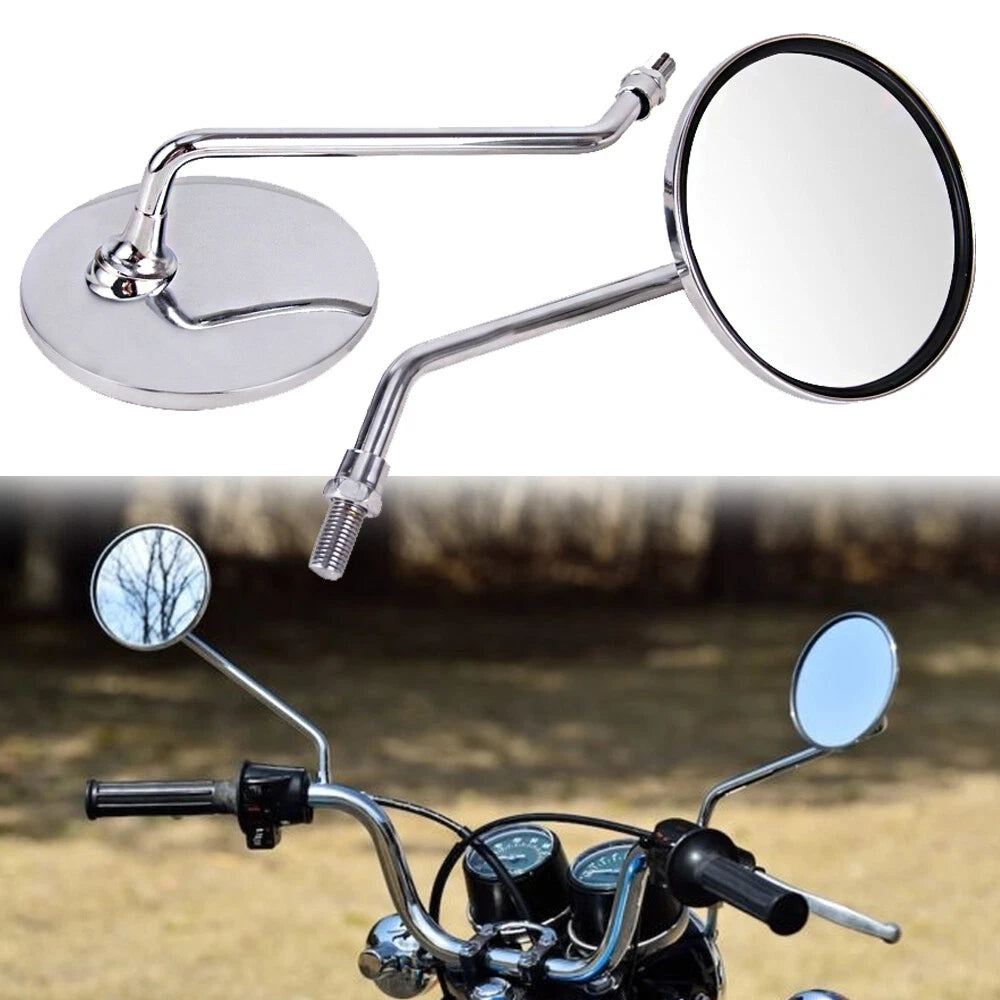 Chrome 10MM Universal Motorcycle Round Long Stem Rearview Mirrors