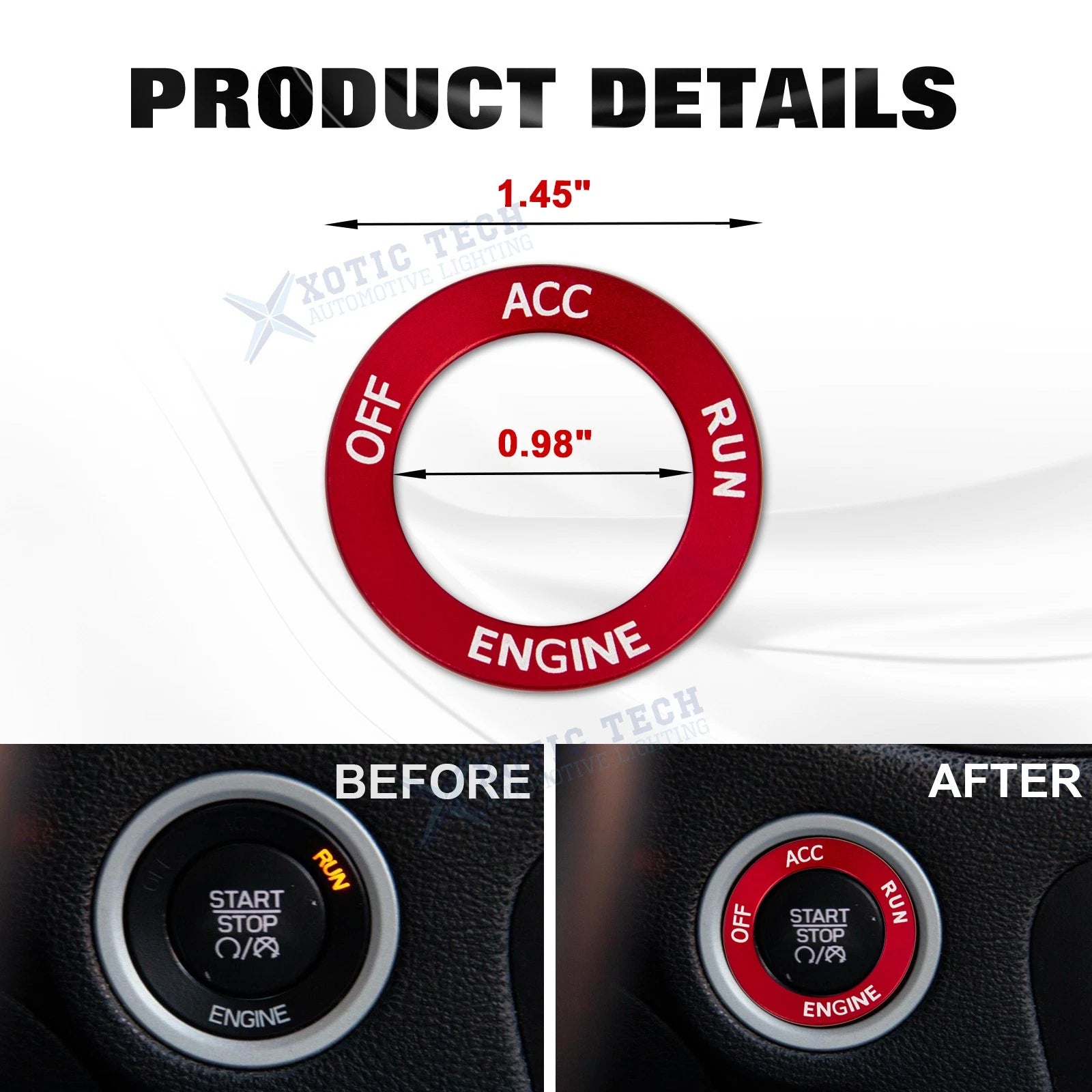 Red Anti-Dust Floor Mats+AC Radio Knob+Engine Button Covers for Challenger (2015-2023)