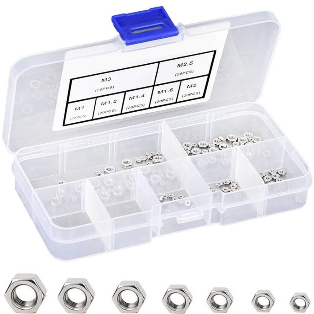 Set of 140 Stainless Steel Hex Nuts for