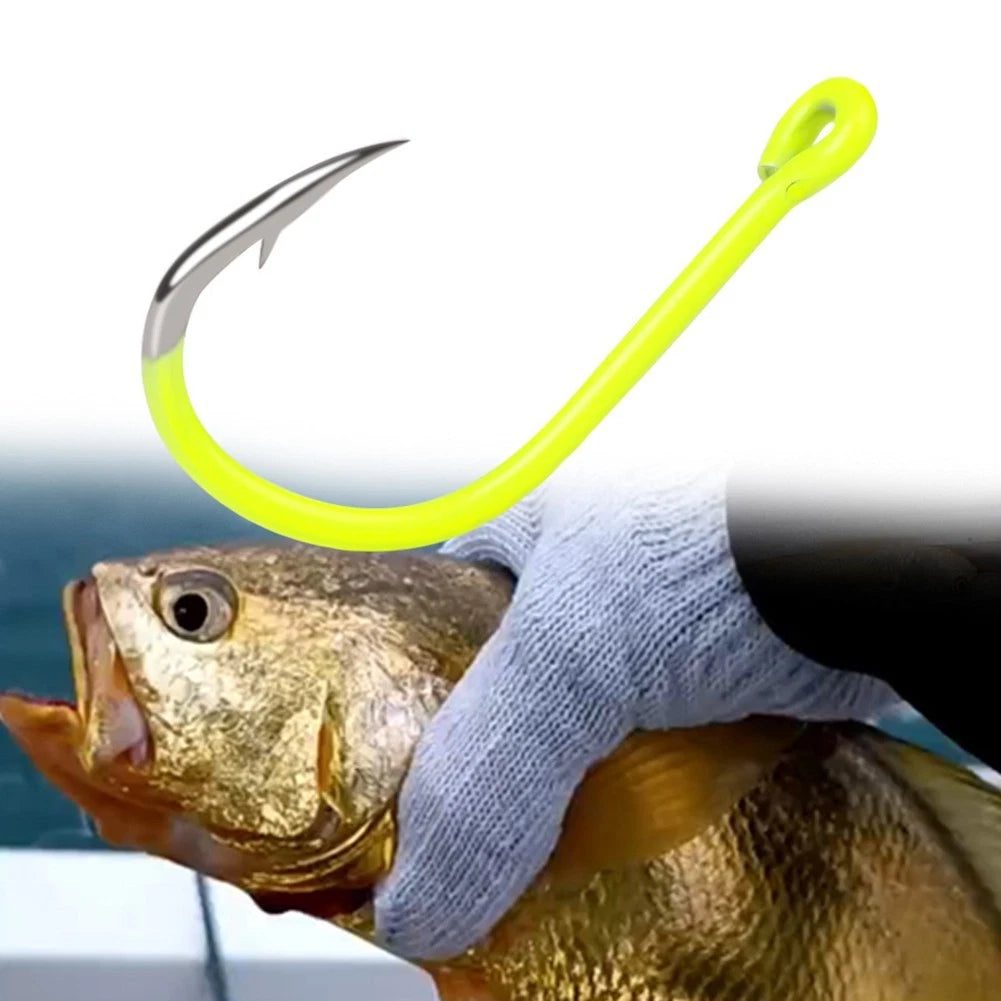 Fluorescent Yellow Barbed Fishing Hooks (Set of 4)