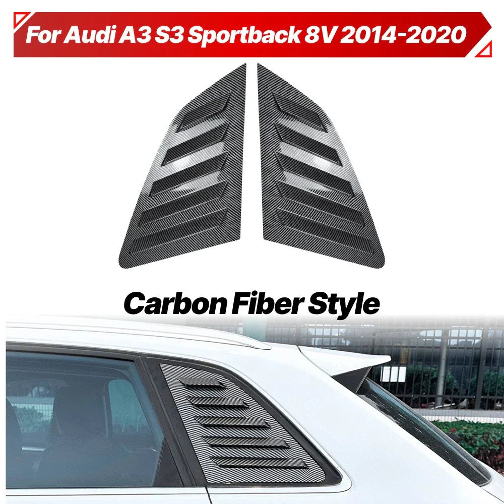 Carbon Style Window Louver Shutter Covers for Audi A3 S3 Sportback (2014–2020)