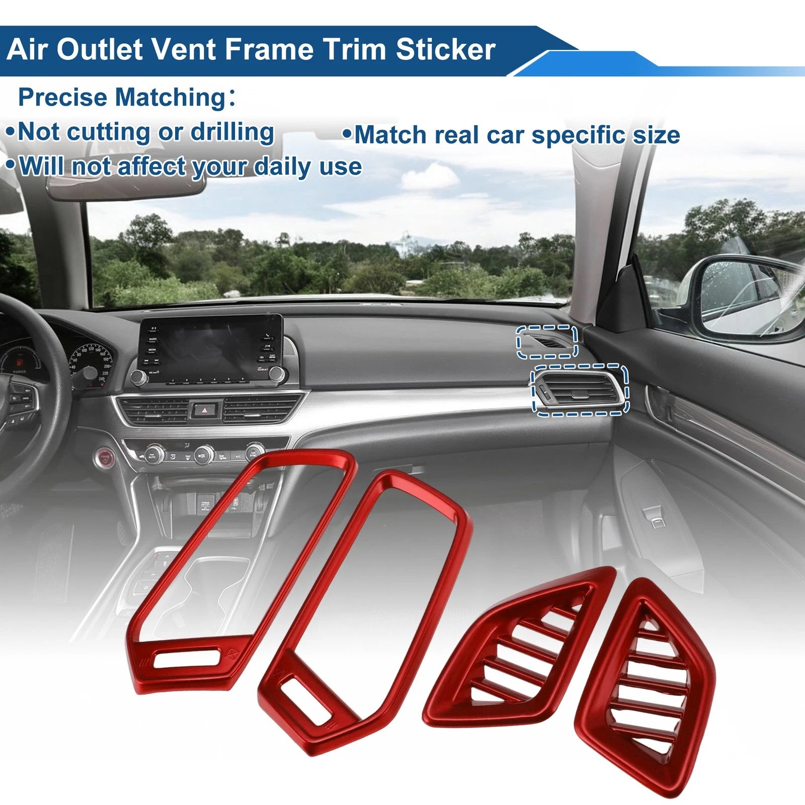 Set of 1 Air Condition Outlet Vent Trim Cover Frame for Honda Accord (2018–2022) Red