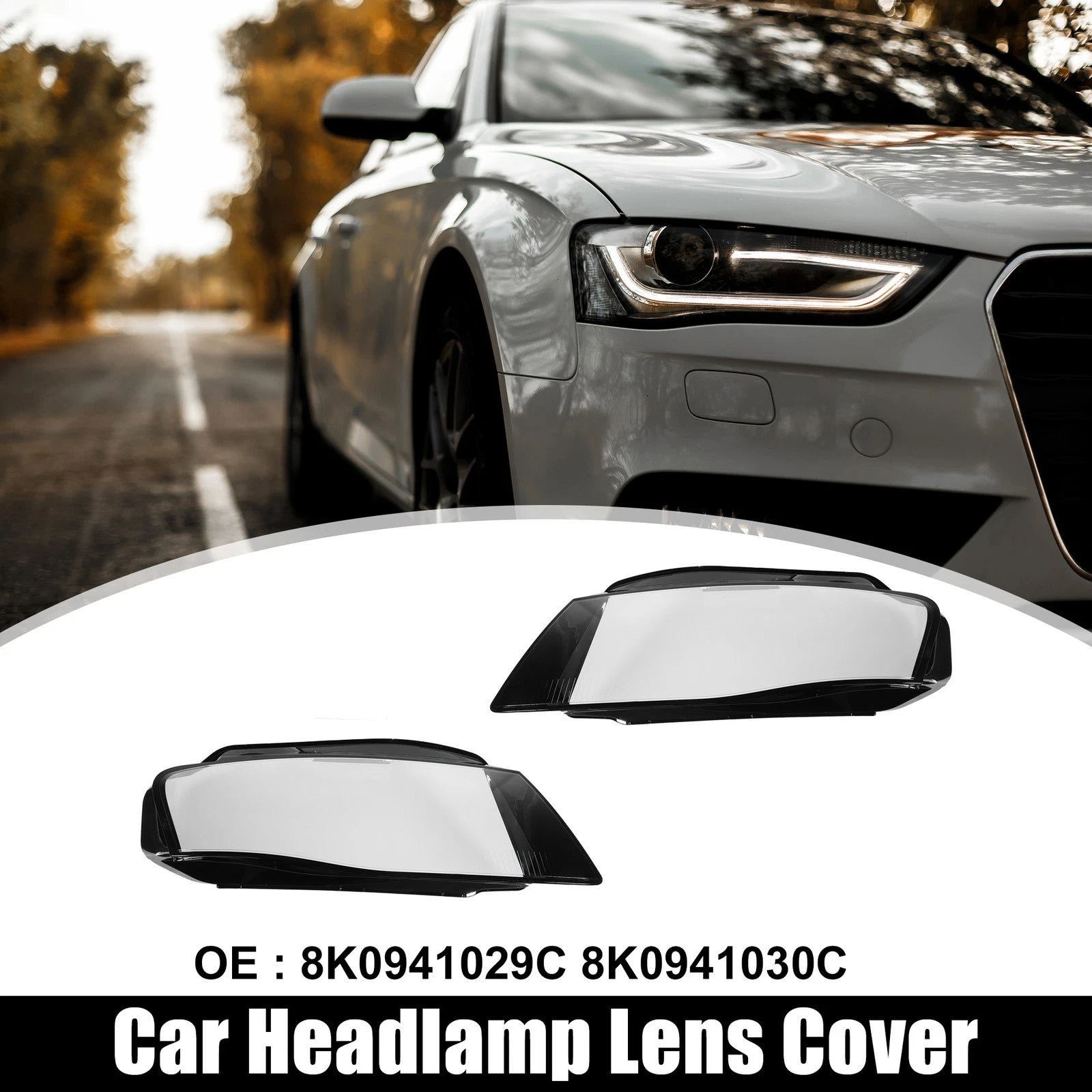 1 Pair Headlight Lens Cover Cap for Audi A4 B8 (2009–2012) 8K0941029C