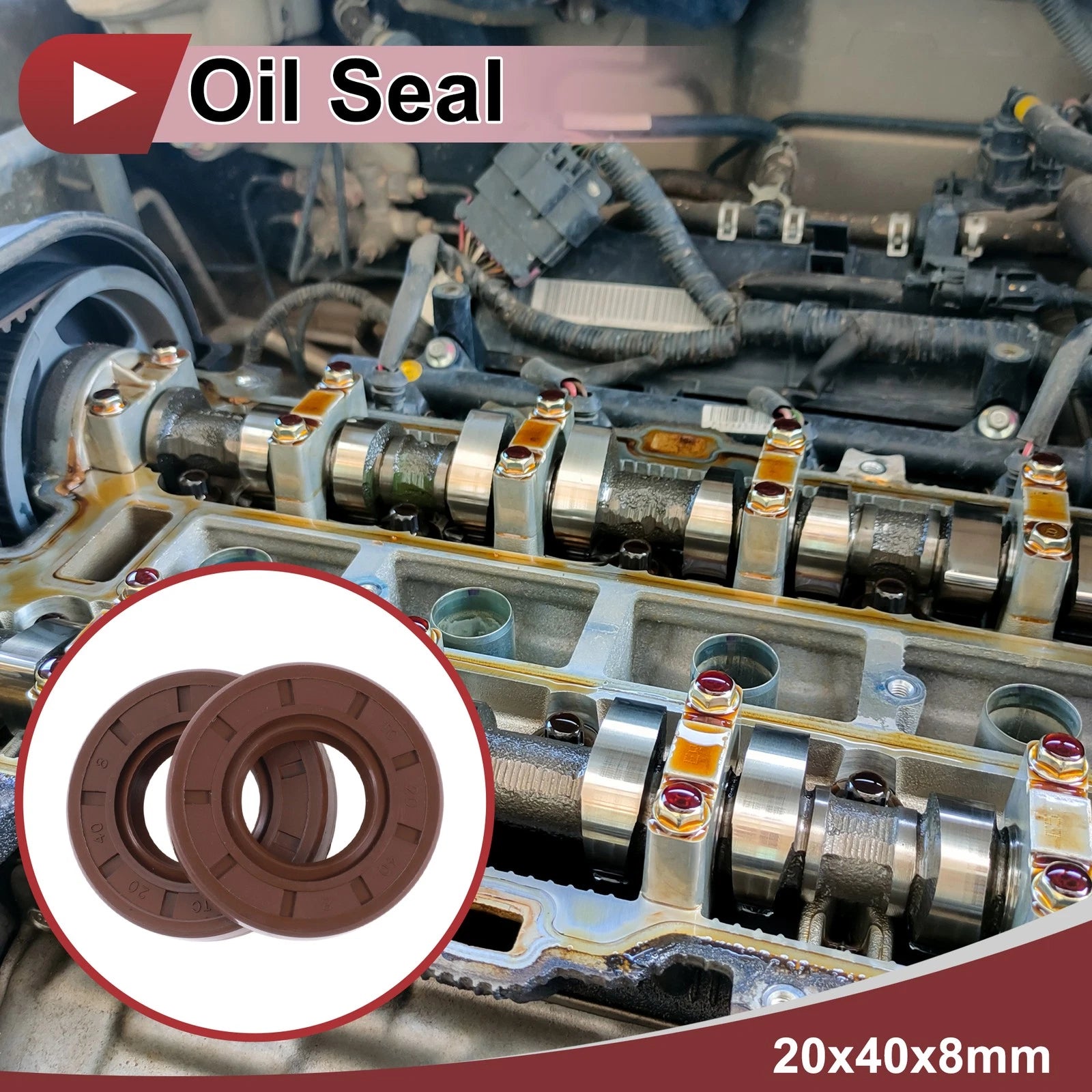 Set of 2 Oil Seal Rotary Shaft Seal FKM Rubber 20x40x8mm