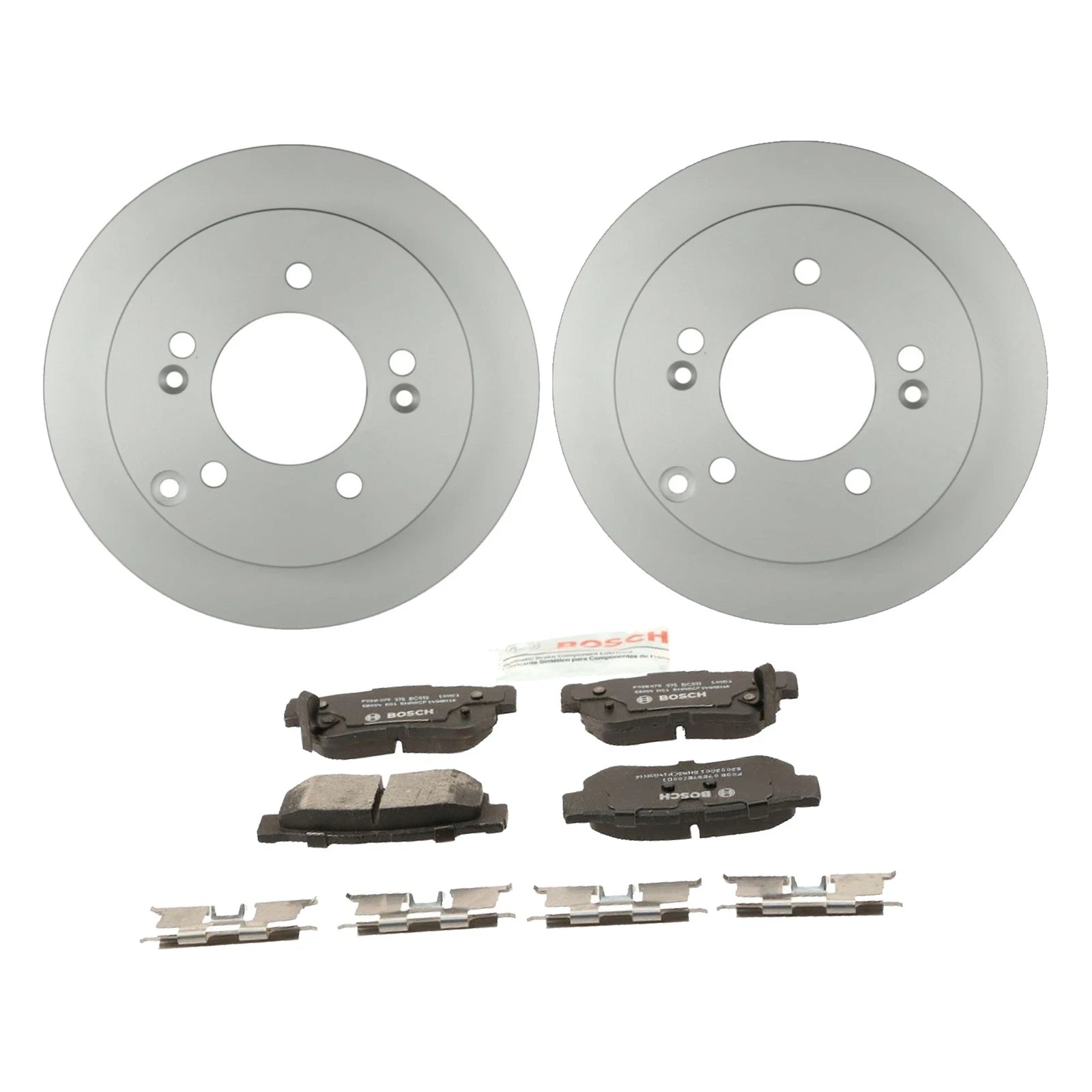 Set of 2 Bosch Rear Solid Rotors & Ceramic Brake Pads for Hyundai Kia