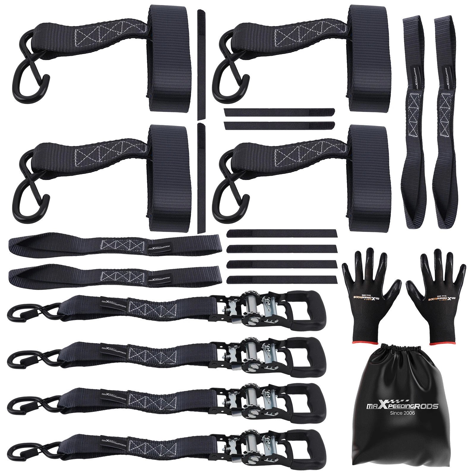 Set of 2 Ratchet Tie Down Straps 1.6in x 8ft 5208 lb Black for Truck Trailer
