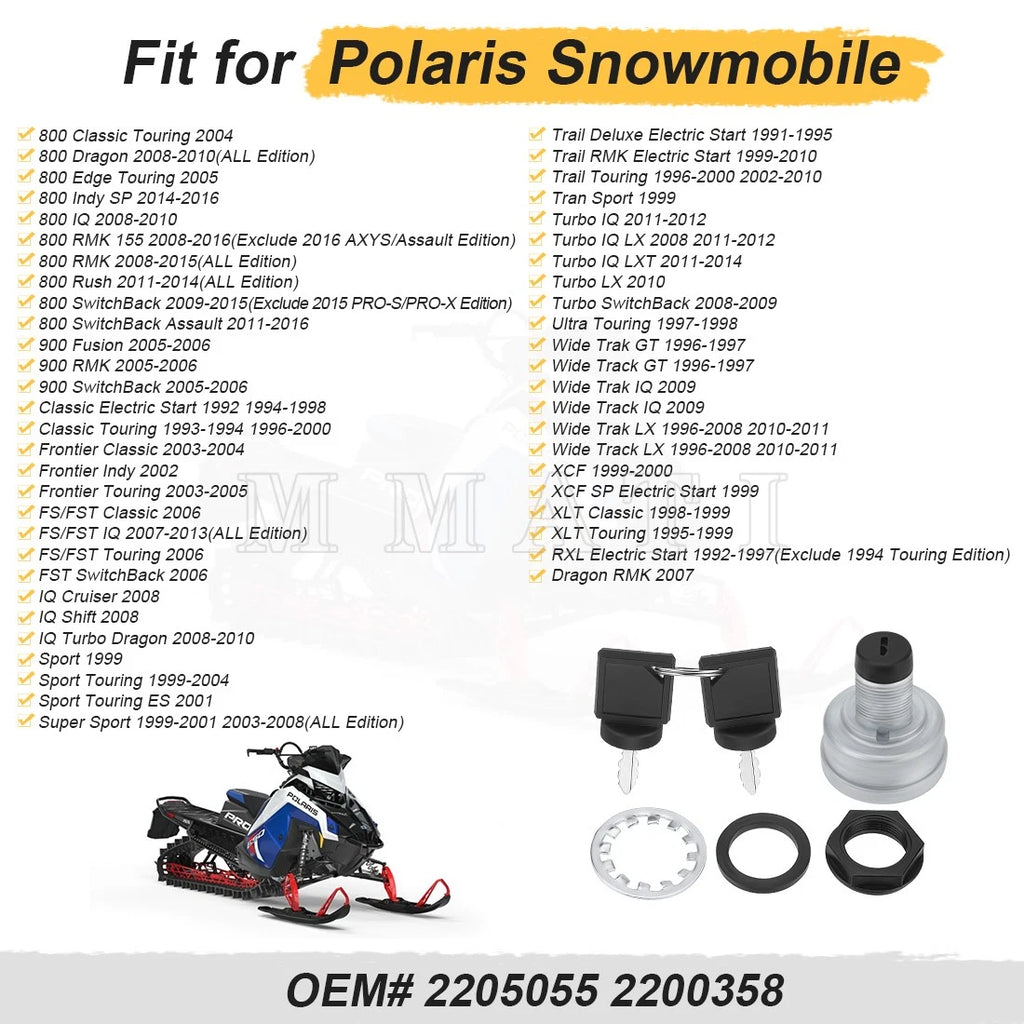 3 Position 5 Pin Ignition Key Switch for Polaris Snowmobile (RMK, Touring, IQ, LX, XC)