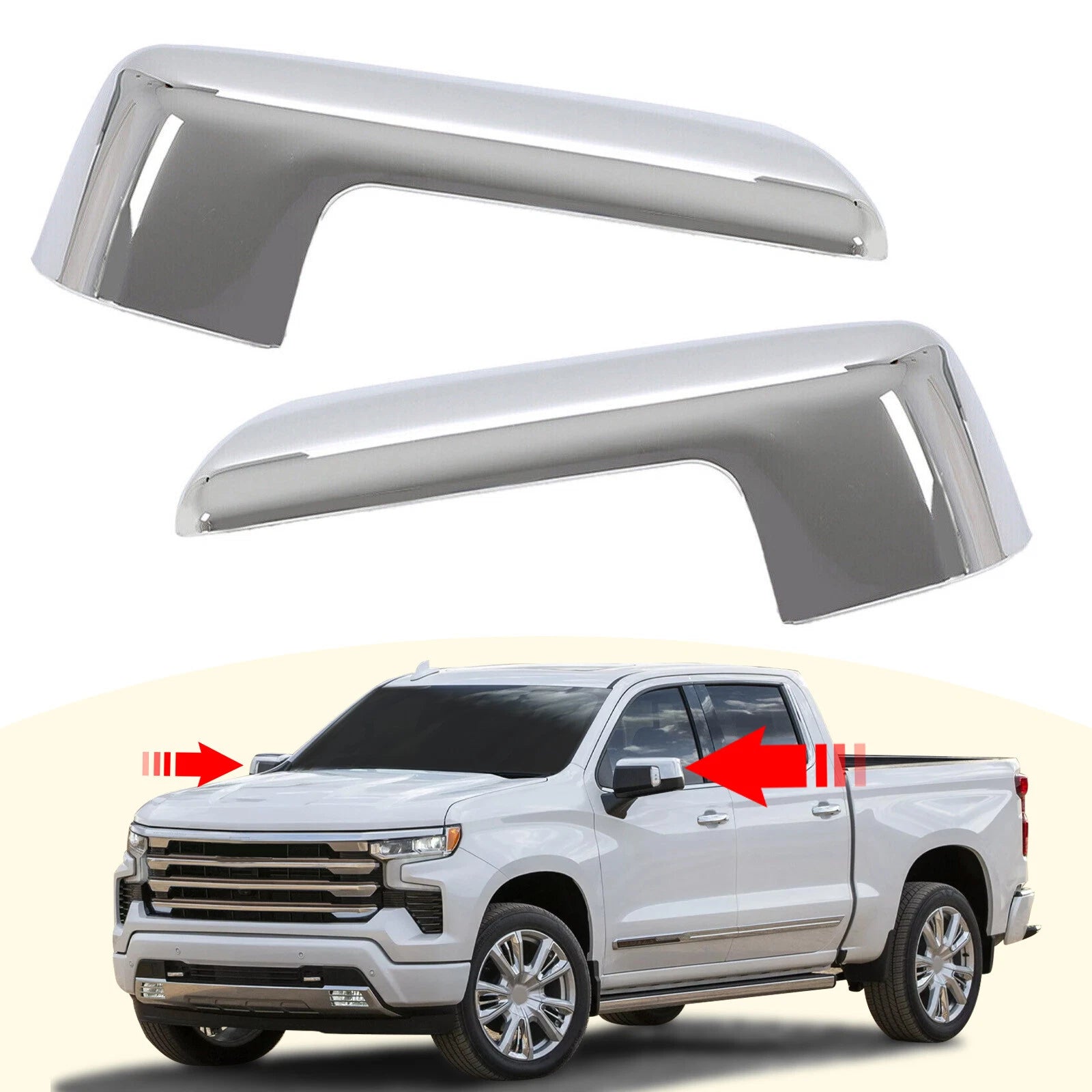 Chrome Replacement Mirror Cap Covers for Chevy Silverado 1500 (2019–2024)