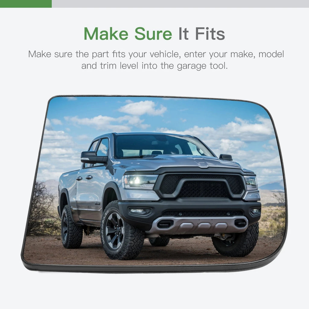 Driver Side Heated Mirror Glass for Dodge Ram 1500 (2010–2019)