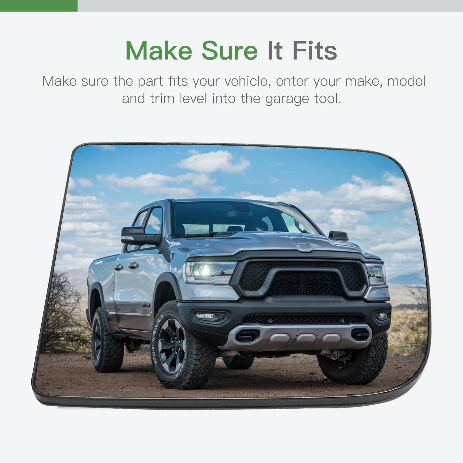 Driver Side Heated Mirror Glass for Dodge Ram 1500 (2010–2019)