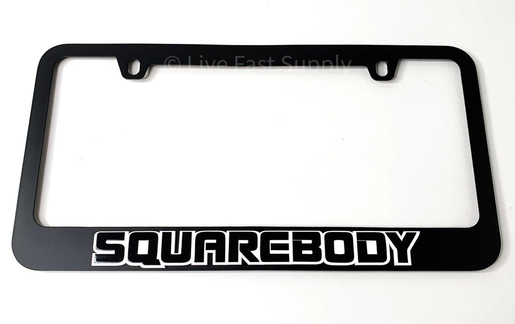 Matte Black License Plate Frame w White Outline for Chevrolet SQUAREBODY (1973–1987)