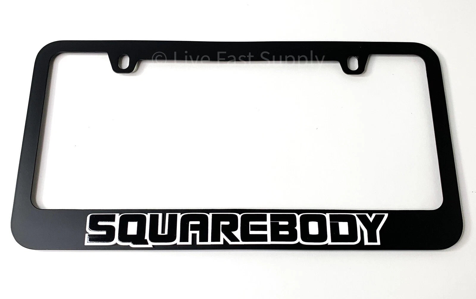 Matte Black License Plate Frame w White Outline for Chevrolet SQUAREBODY (1973–1987)