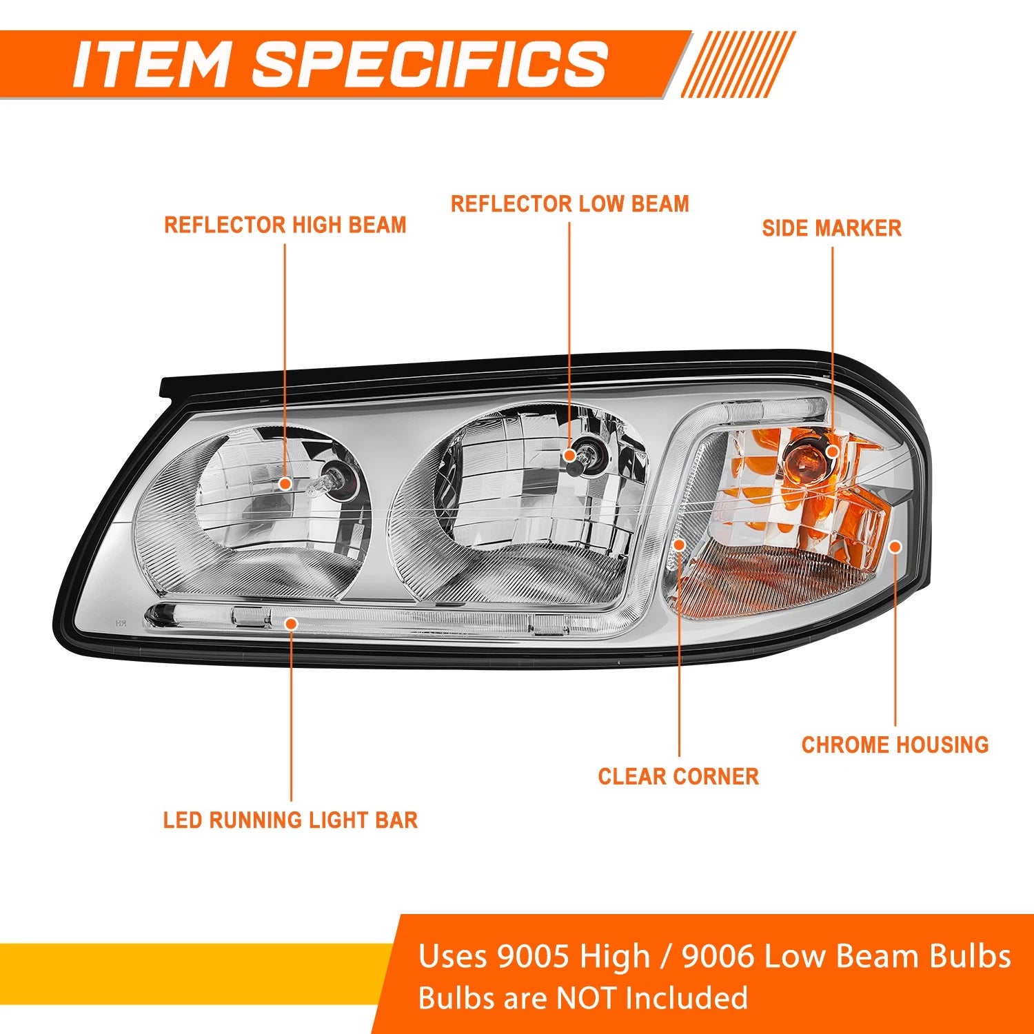 LED DRL Headlight Replacement for Chevy Impala (2000–2005) - Chrome Housing