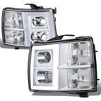 Chrome Housing Headlight Headlamp w/LED Bar for Silverado 1500 2500HD 3500 (2007–2014)