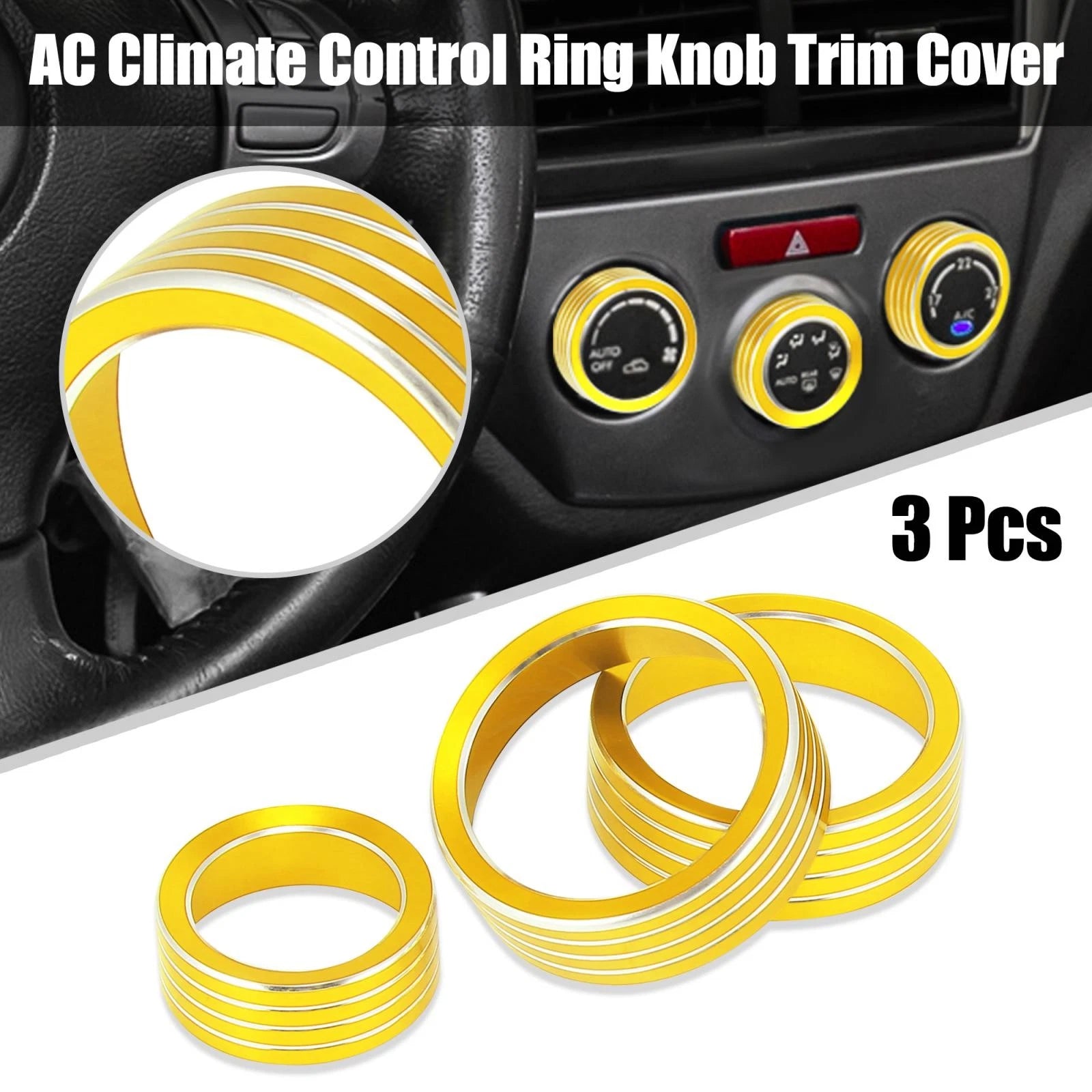 3pcs Gold Tone AC Climate Control Knob Trim for Subaru Forester 