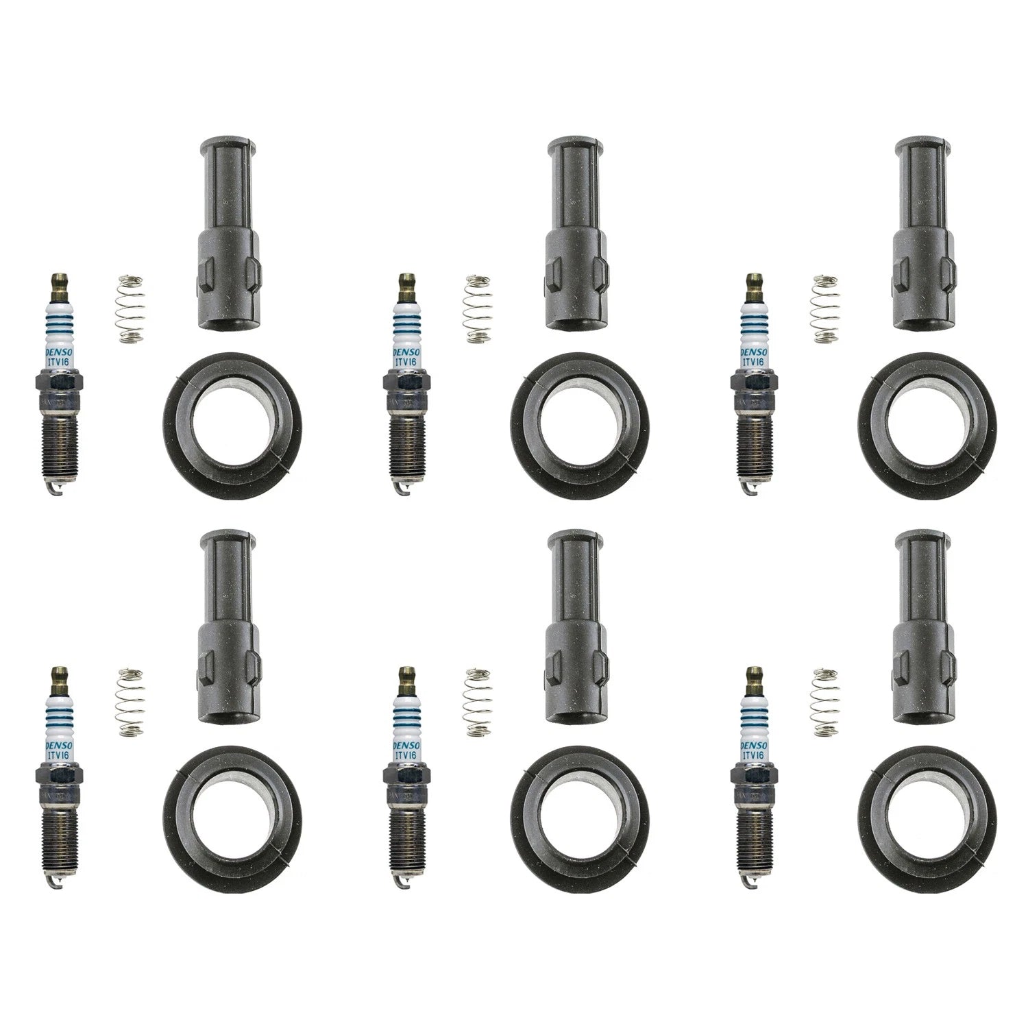 Set of 6 Denso Iridium Power Spark Plugs & Coil Boots for Acadia CTS Enclave SRX (V6)