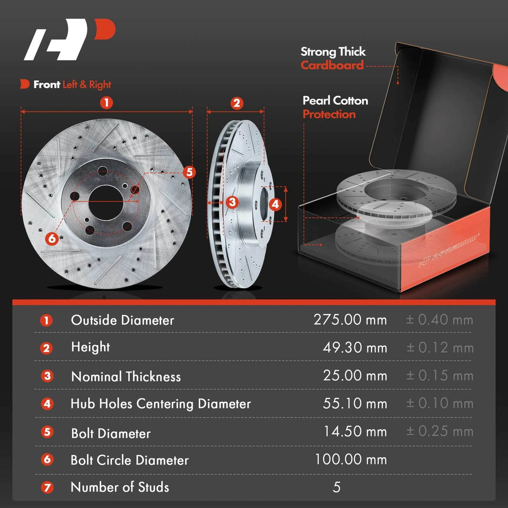 Front & Rear Drilled Brake Rotors & Ceramic Pads for Brake Drums