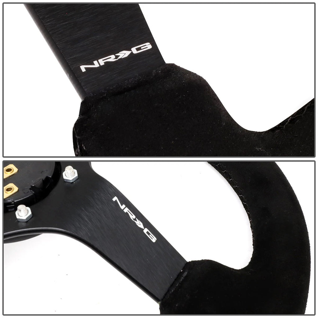 NRG 33cm 3" Deep Dish Black Suede Steering Wheel for Universal Fit (All Years)