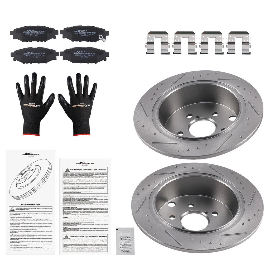 Set of 2 Rear Drilled Slotted Brake Rotors and Pads for Subaru Crosstrek (2016–2023) S31605