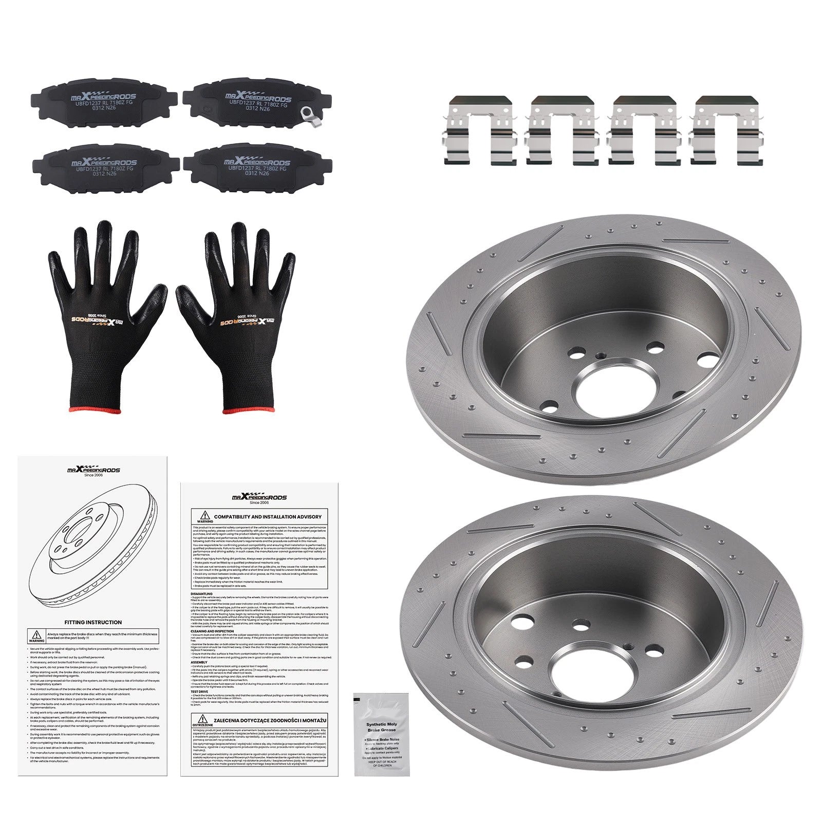 Set of 2 Rear Drilled Slotted Brake Rotors and Pads for Subaru Crosstrek (2016–2023) S31605