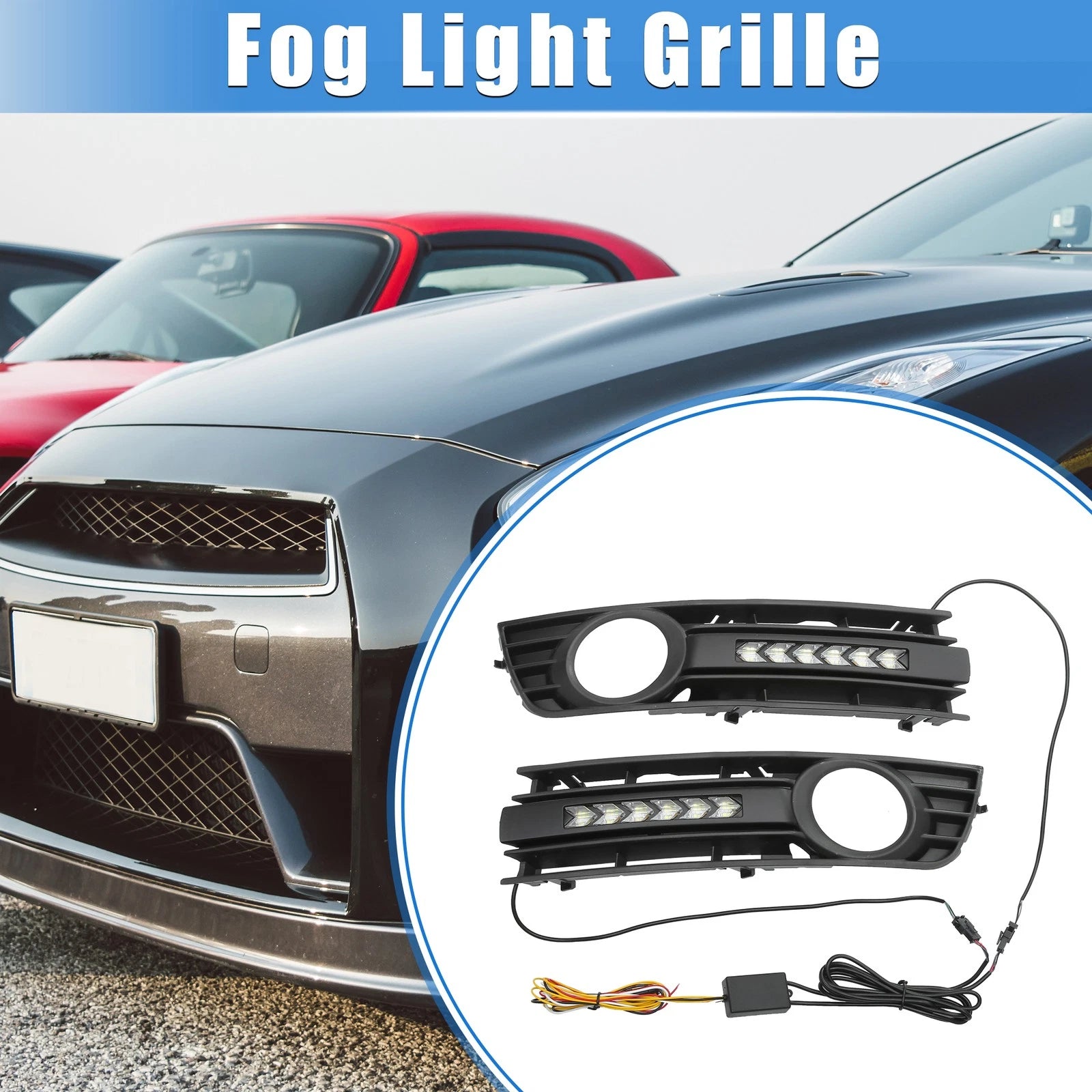LED Front Bumper Fog Light Grille Cover for Audi A4 B6 (2001–2005)