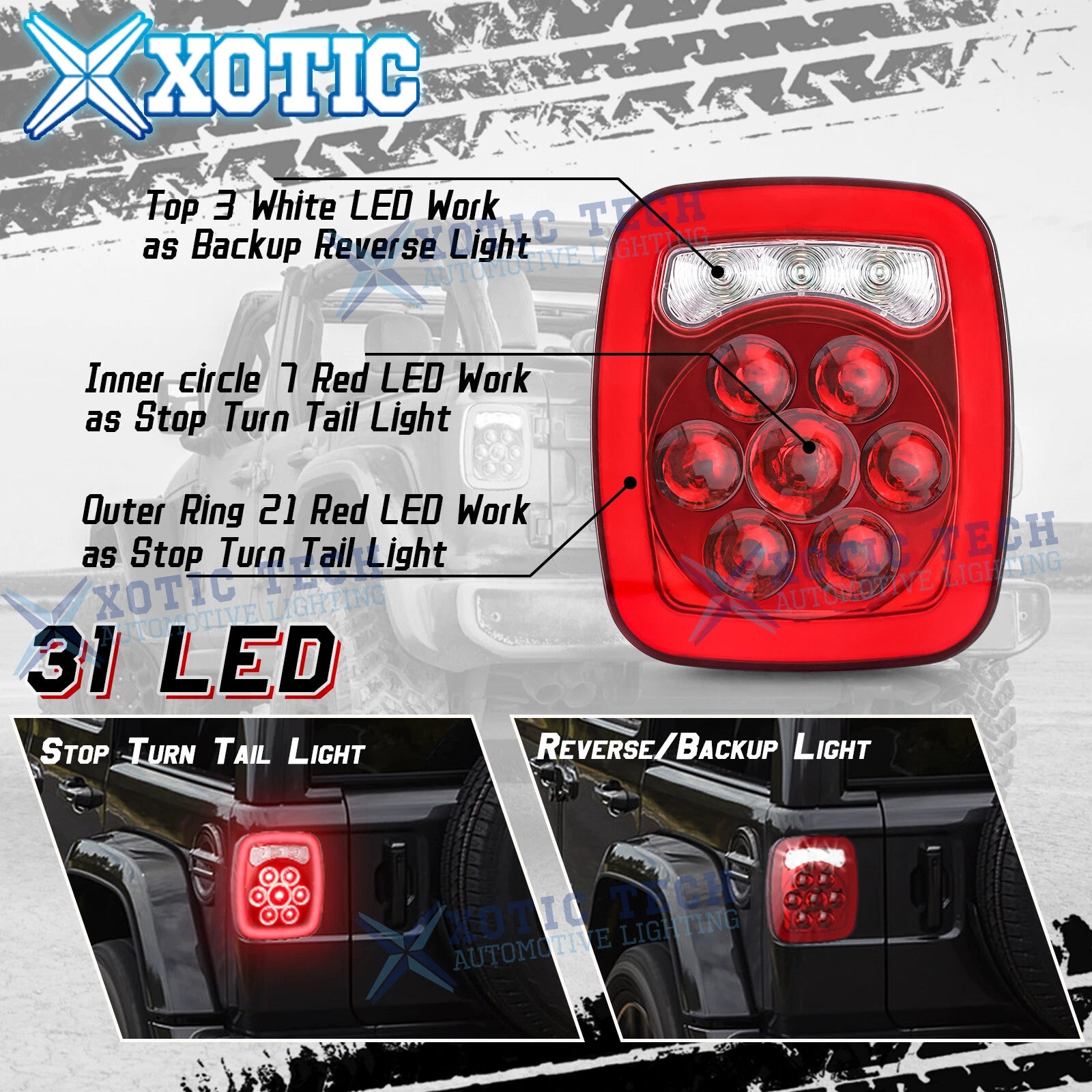 LED Truck Trailer Stop Turn Tail Back Up Light Red/White for 31 Stud Mount (2010-2020)