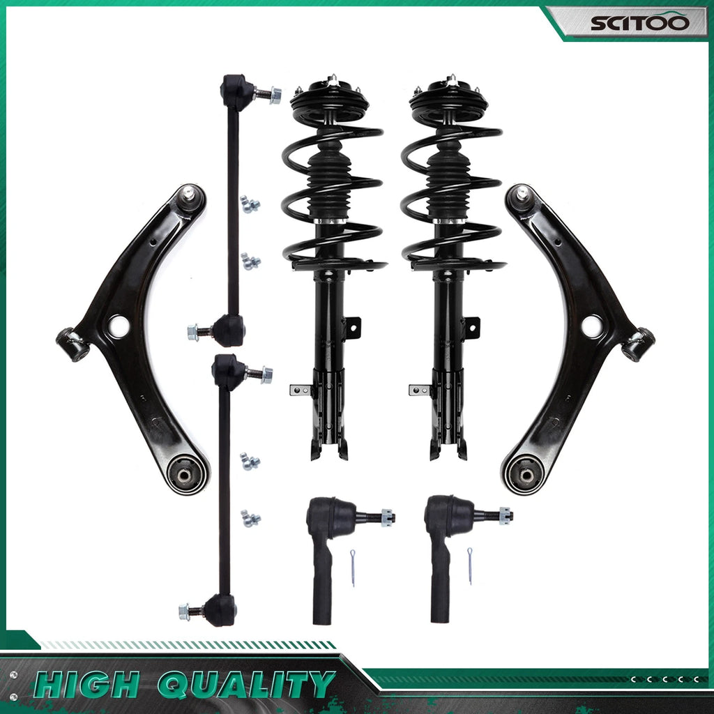 Set of 4 Front Struts, Lower Control Arms, Tie Rods for Dodge Caliber (2009–2012)