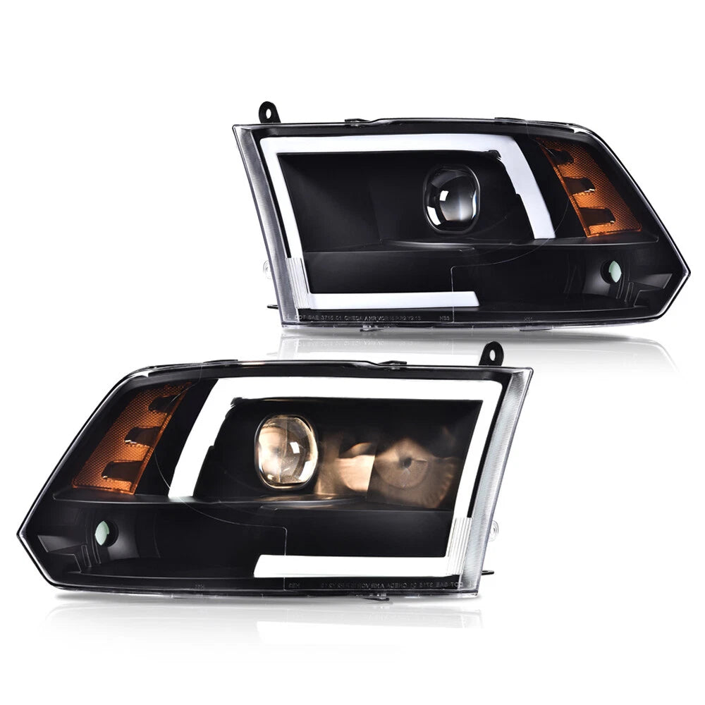 Black LED DRL Corner Headlights for Dodge Ram 1500 2500 3500 (2009–2018)