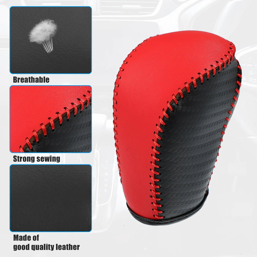 Leather Gear Shift Knob Cover for Honda Civic (Carbon Fiber, Red)