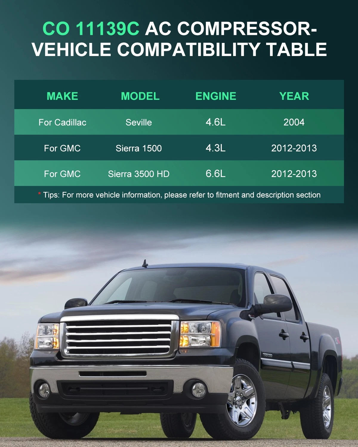 A/C Compressor for Cadillac Seville (2004), GMC Sierra 1500 (2012–2013)