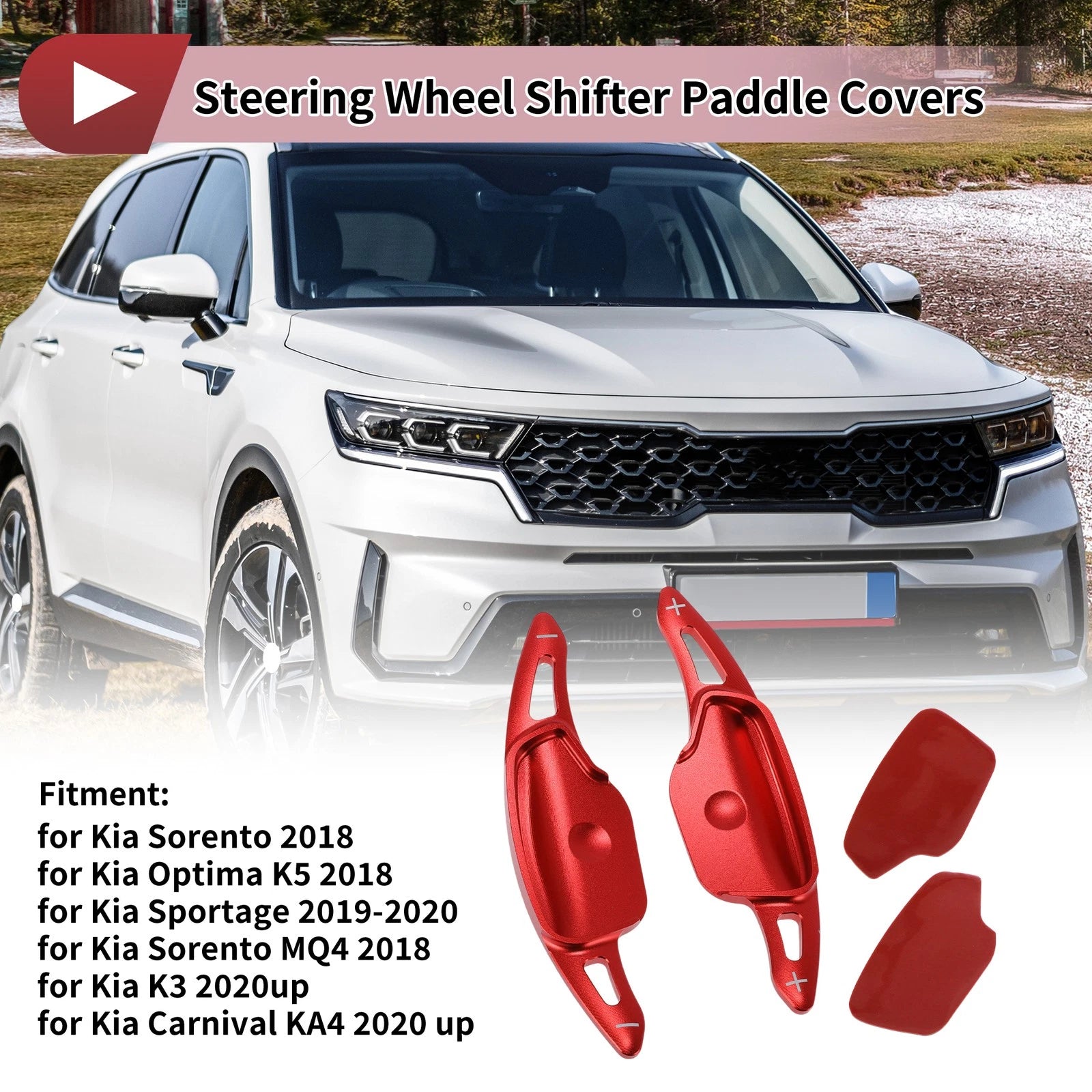 Set of 2 Red Aluminum Alloy Steering Wheel Paddles for Kia Sorento (2018)