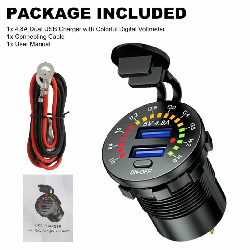 Dual USB Charger for ATV Motorcycle 12V (Fast Power Outlet with LED)