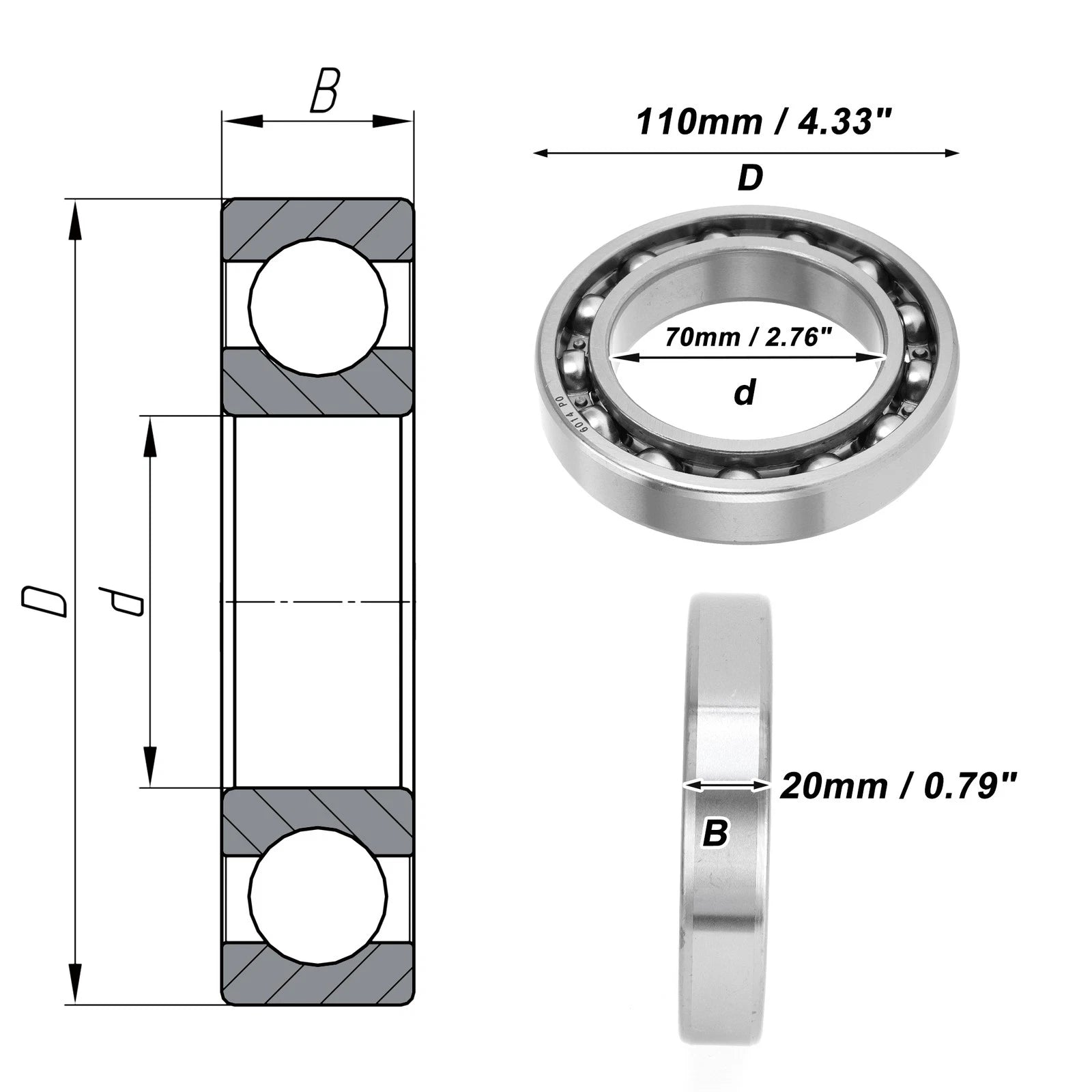 Deep Groove Ball Bearing 6014 for Scooter Skateboard Wheel (P0 70x110x20mm)