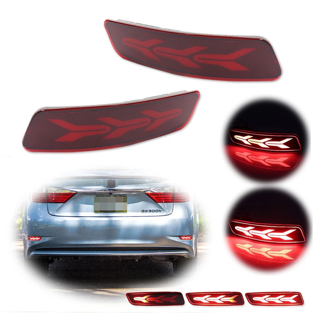 Pair LED Rear Bumper Reflector Brake Lights for Lexus GS ES (2013–2018)