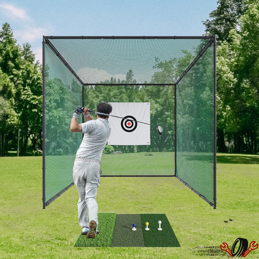 10x10ft Black Steel Golf Cage Net for Hitting Practice