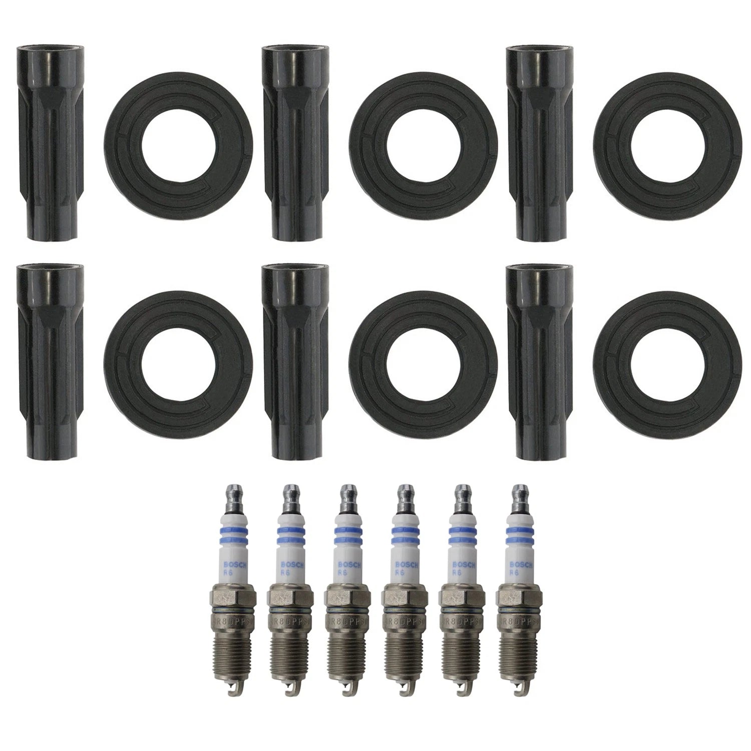 Set of 6 Platinum Spark Plugs & Ignition Coil Boot Kit for Escape Fusion
