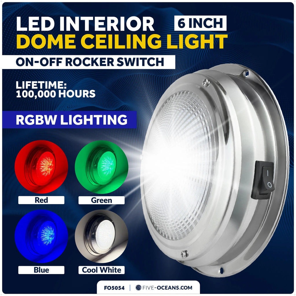6" RGBW LED Dome Ceiling Light for 12V Vehicles (Stainless Steel)