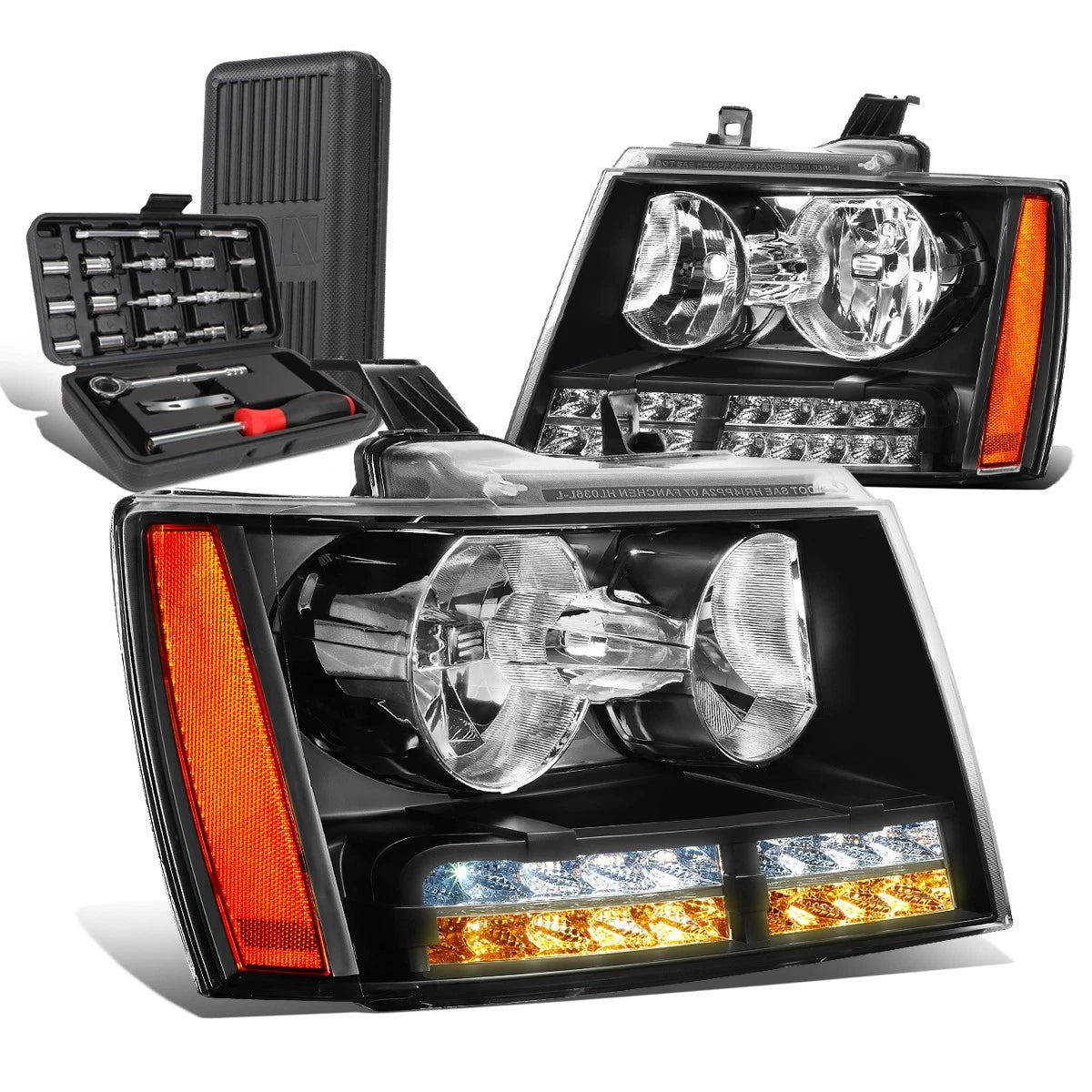 LED DRL Tube Black Amber Side Headlights for Tahoe Suburban (2007–2014)