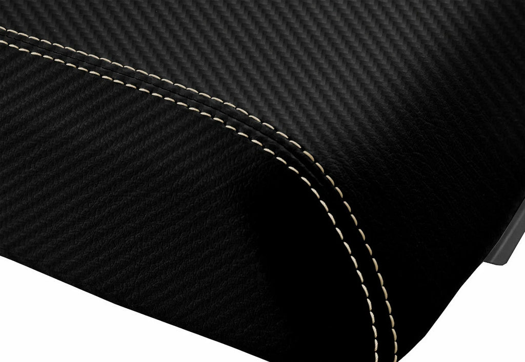 Console Lid Bucket Seat Cover for Ford F250 (1999–2010) Carbon Fiber Beige Stitch