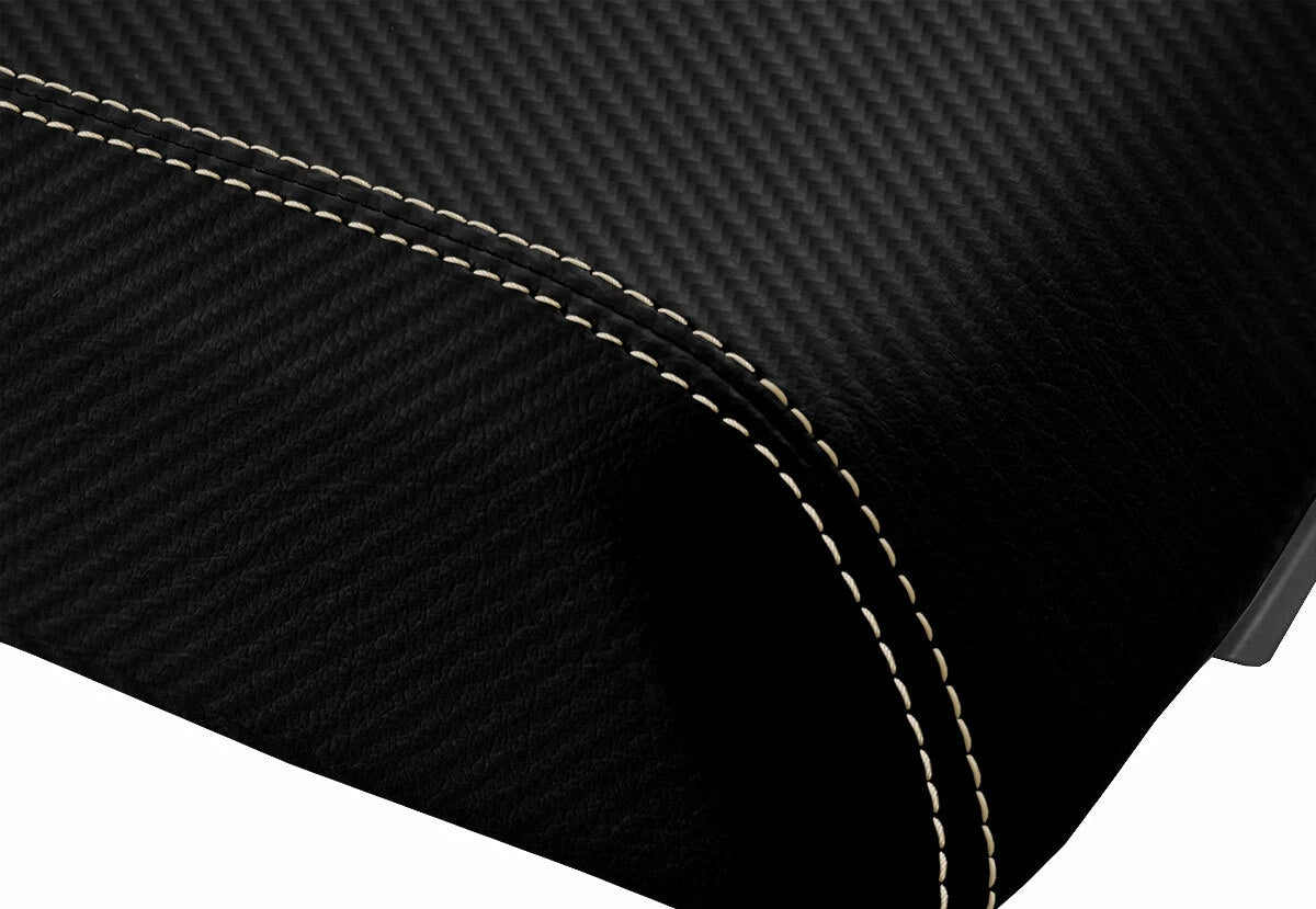 Console Lid Bucket Seat Cover for Ford F250 (1999–2010) Carbon Fiber Beige Stitch