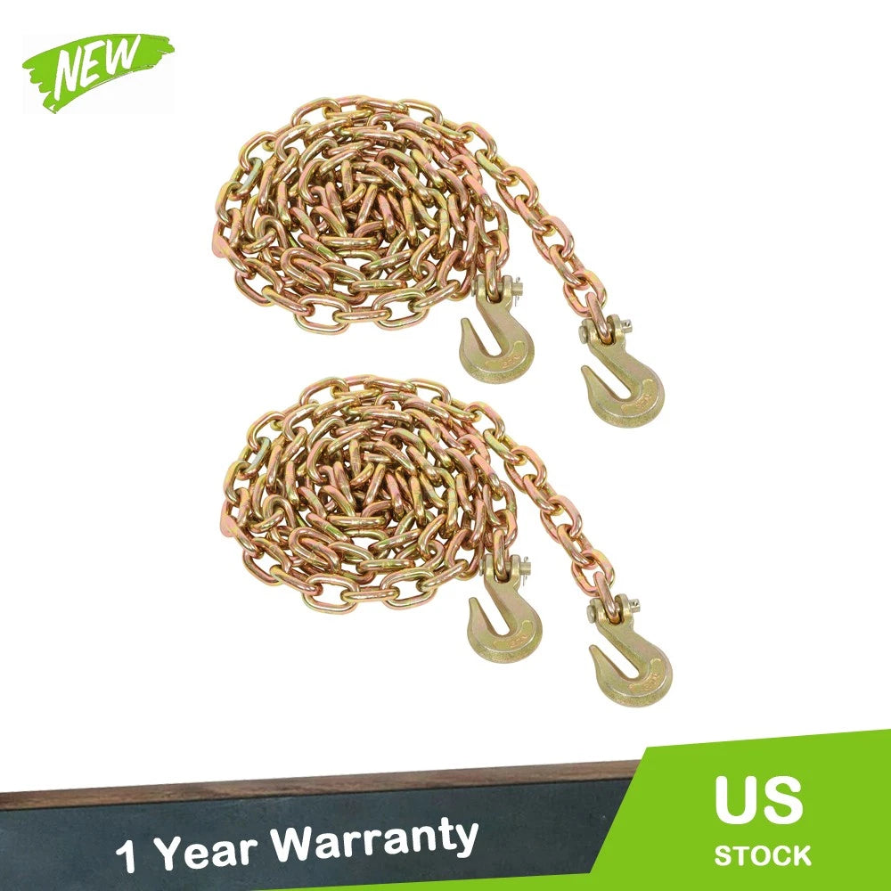 Set of 2 Grade 70 3/8'' x 10' Binder Transport Chains w/ Grab Hooks
