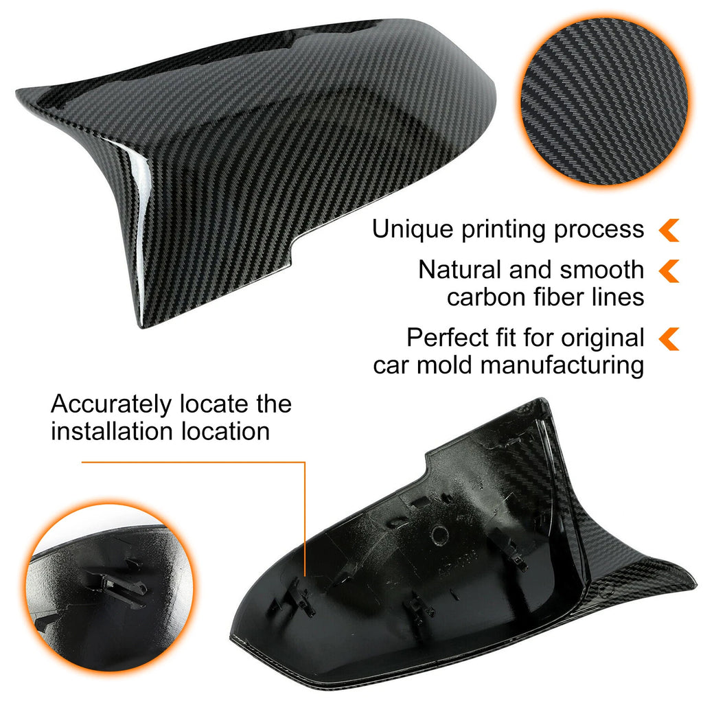 Carbon Fiber Black Side Mirror Cover Caps for BMW 3 Series M3 (F20 F30 F31)