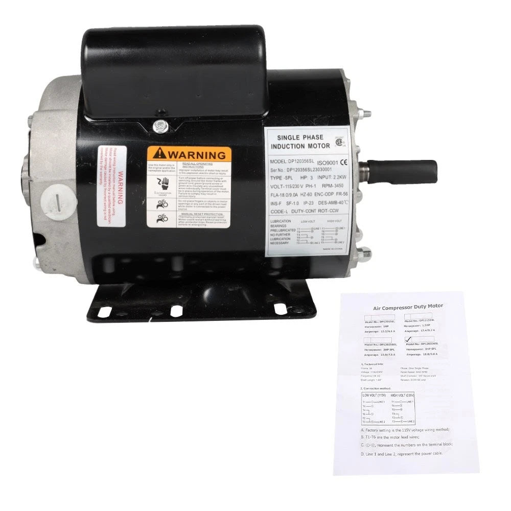 Electric Motor for Compressor Duty 56 Frame (3450 RPM, 115/230V)