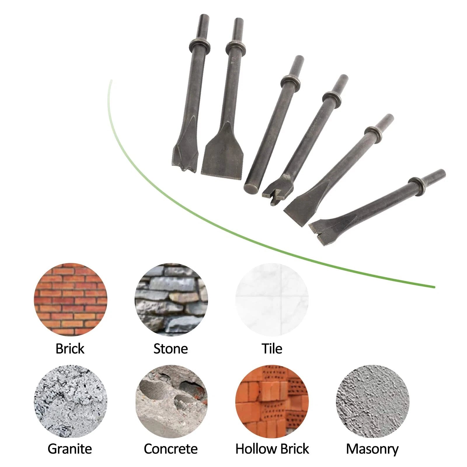 9Pcs Pneumatic Air Hammer Chisel Set 0.39In Shank