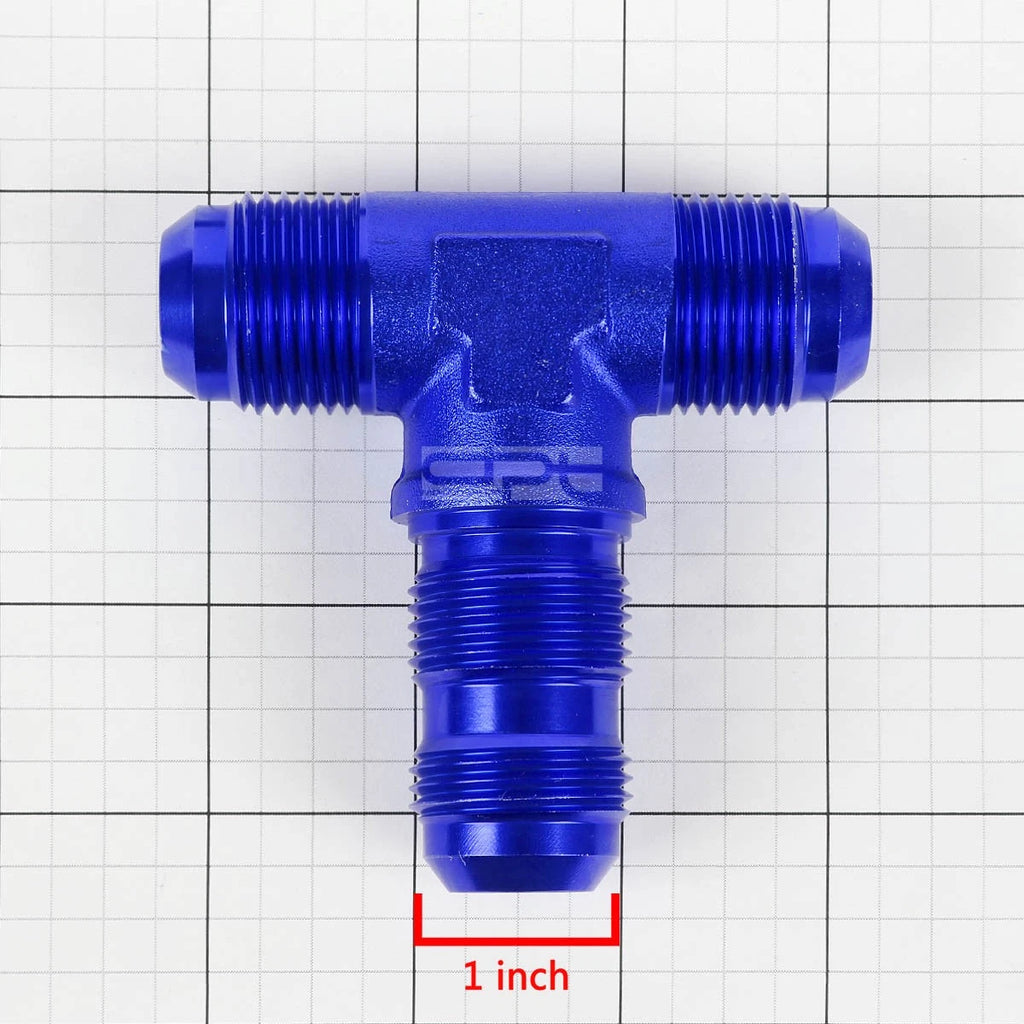 12AN Male to Female Bulkhead Tee Fitting for Fuel/Oil - Blue Anodized
