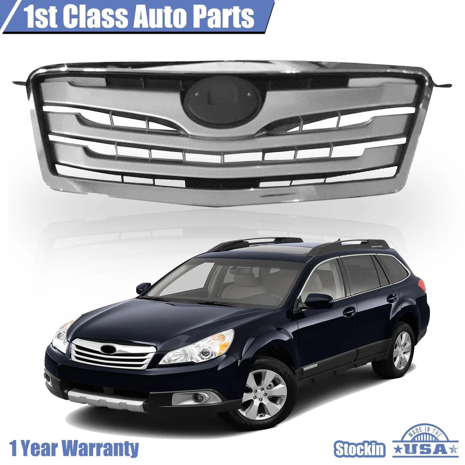 Grille Assembly for Subaru Outback (2010–2012) Silver Textured Gray Insert