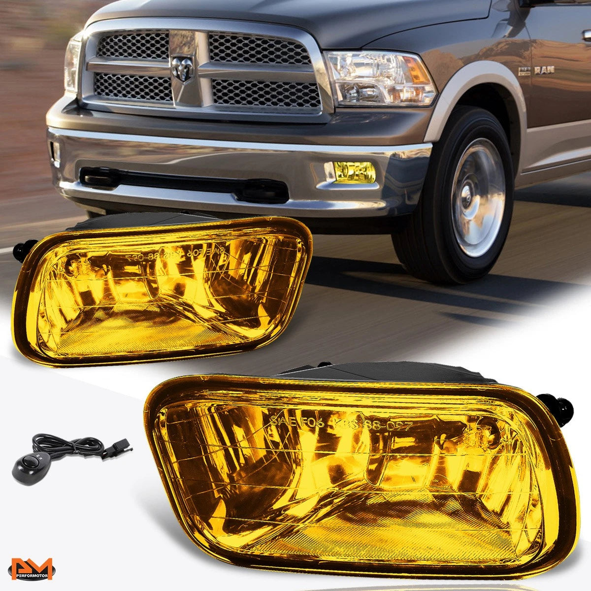Set of 2 Amber Lens Front Bumper Fog Lights for Dodge Ram Pickup (2009–2012)