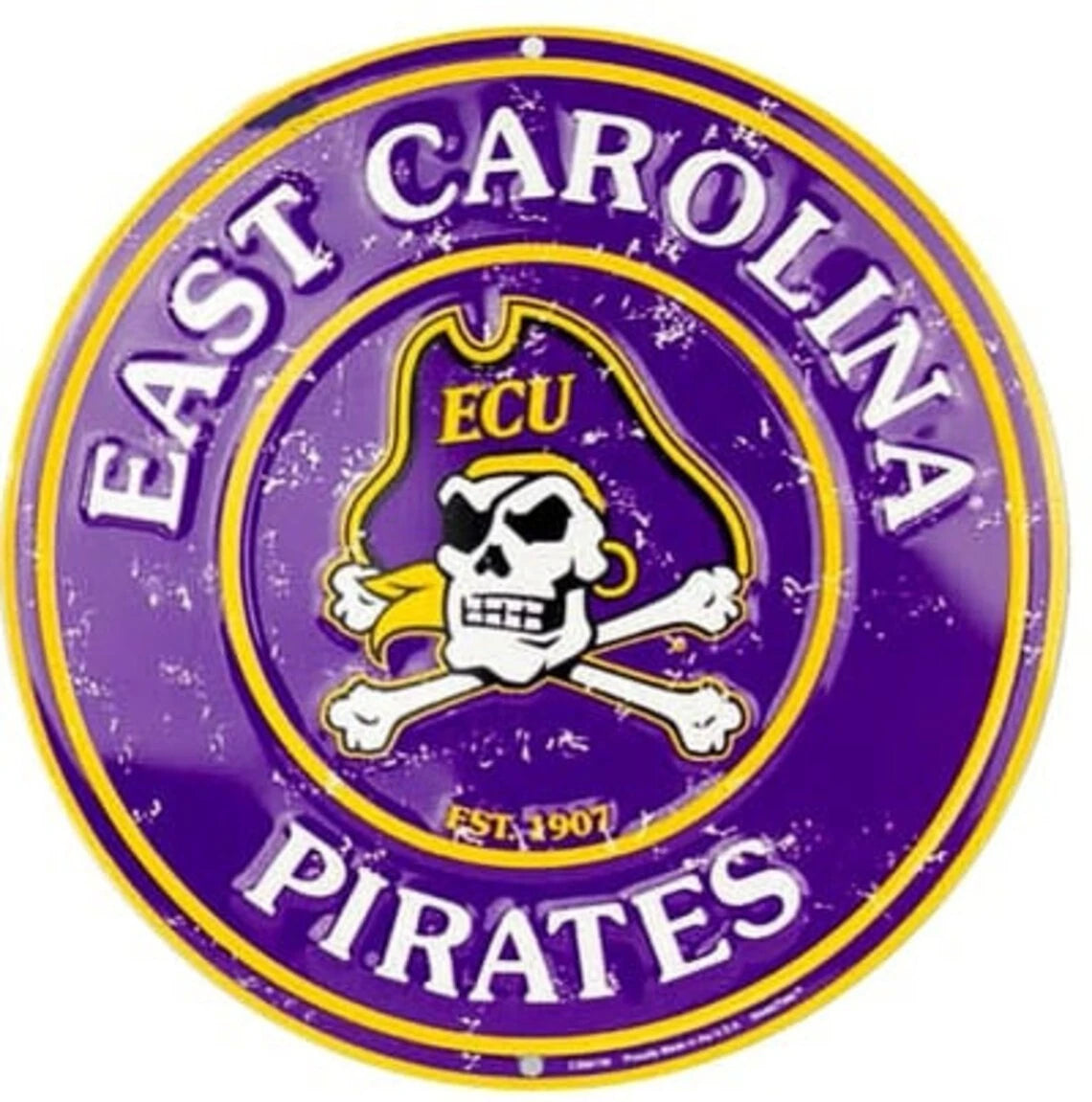 East Carolina University Pirates 12" Round Aluminum Sign (Man Cave)