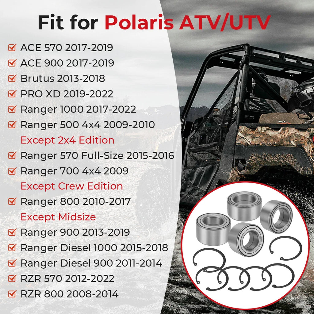 Set of 4 Front & Rear Wheel Bearings Kit for Polaris Ranger 900 /XP 900 Crew (2013–2019)